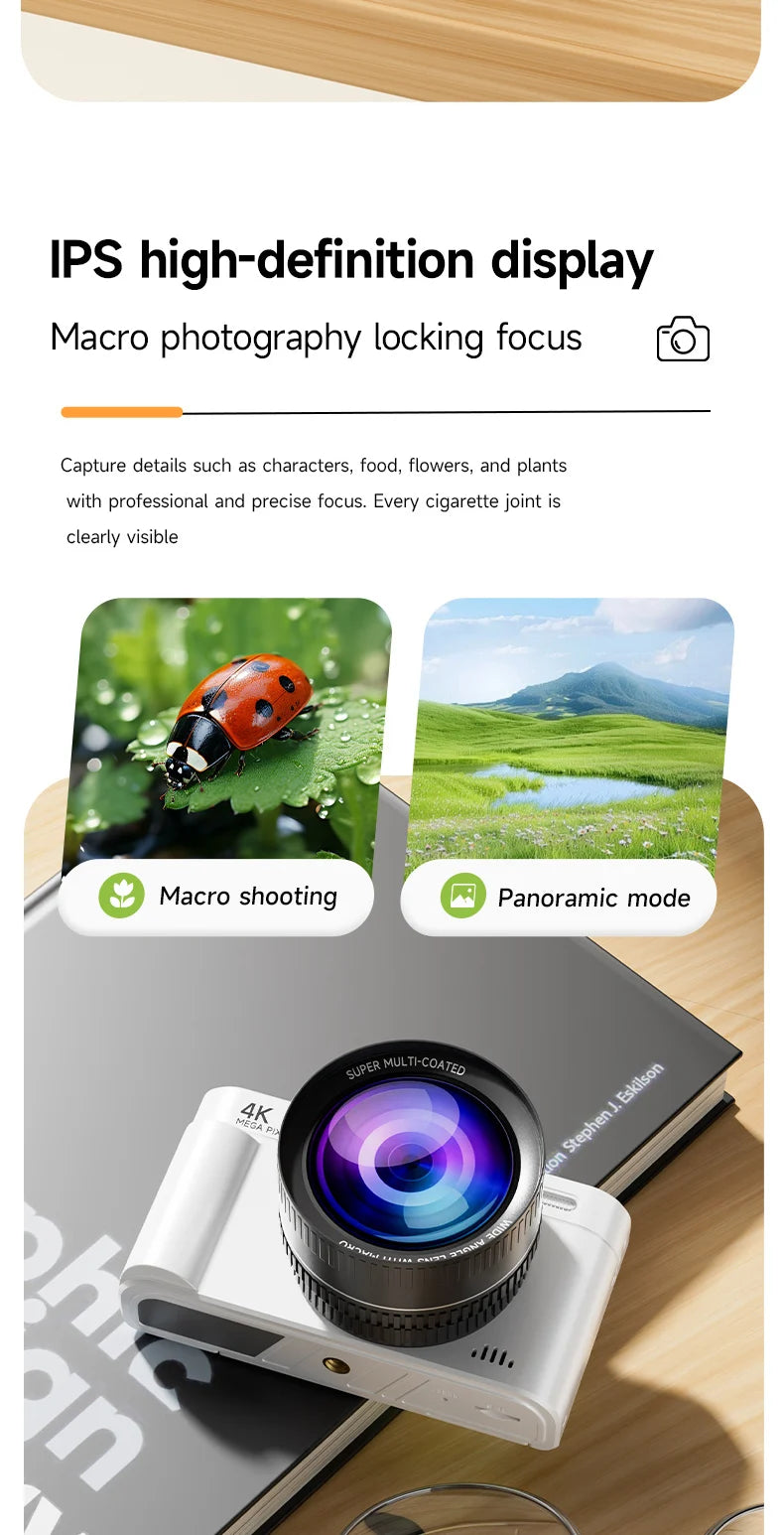 Digital Camera 4K 64MP HD 18X Zoom Autofocus Retro Compact Digital Camera with 2.8 Inch Screen for Travel Photography Vlogging
