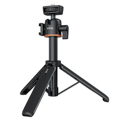 VRIG TP-06 4 Sections Camera Phone Tripod w 360 BallHead Cold Shoe Selfie Stick Tripod Stand for iPhone 15 14 13 12 Phone Camera