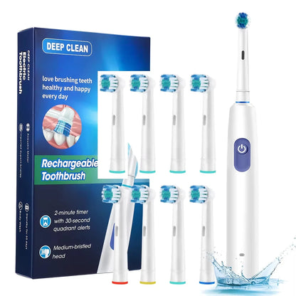 Electric ToothbrushRotating for Adults Deep Cleaning Teeth Tooth Brush Rechargeable Power Smart Timer with 8 Brush Heads