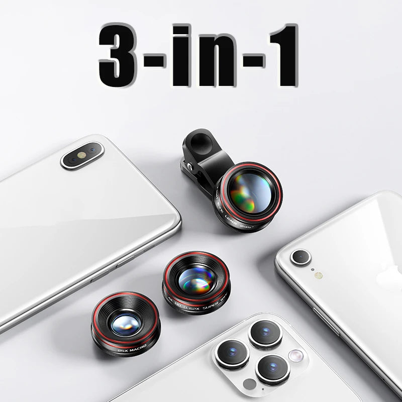 Mobile phone camera lens with lens clip wide-angle 25X macro  fisheye external lens for photography Durable clip design Creative