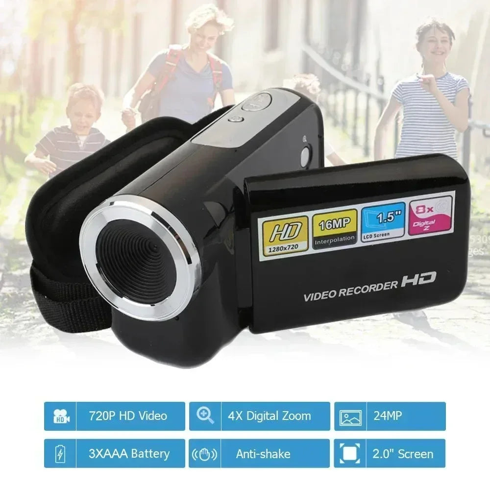 Mini Video DV Camcorder, 16MP 2 Inch LCD Digital Camera with LED Flash, Handheld Portable Home Outdoor Video Recorder Gift