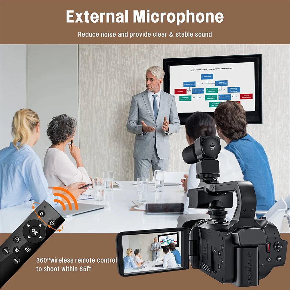 4K Professional Video Cameras for Photography 64MP Ultra HD 18X Digital Zoom Camcorder WIFI YouTube Live Streaming Vlog Recorder