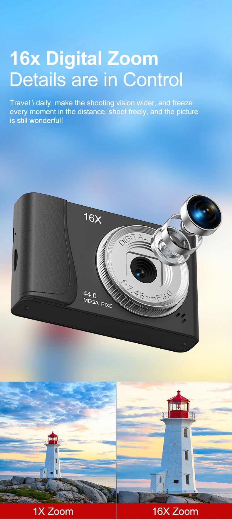 Retro CCD 24 Million Pixels Camcorder 4K Digital Camera 16x Zoom Compact Cameras Auto Focus for Adult Beginners Kids Photograph