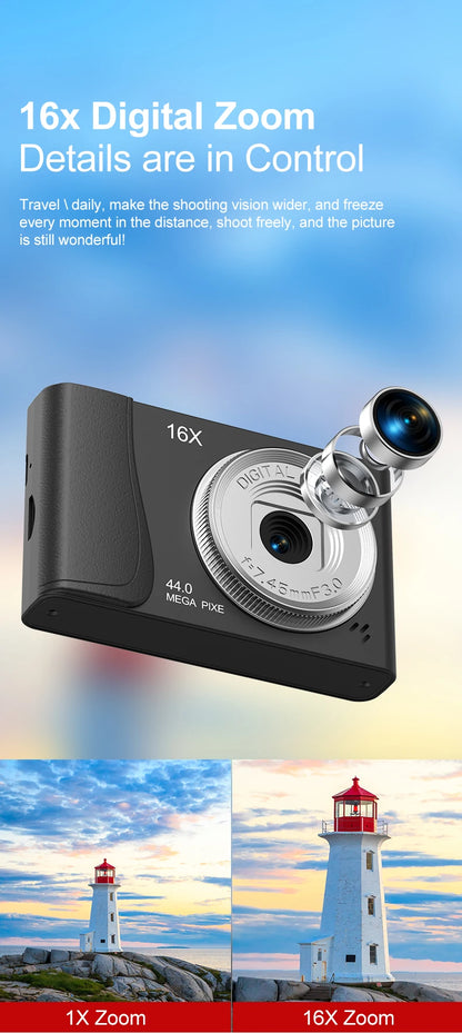 Retro CCD 24 Million Pixels Camcorder 4K Digital Camera 16x Zoom Compact Cameras Auto Focus for Adult Beginners Kids Photograph