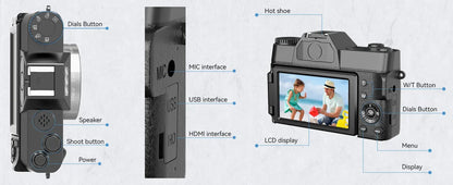 4K Compact Digital Photography Camera 16X 48MP Electronic Image Stabilization vlog Tiktok Ins Youtube Camcorder 3" Flip Screen