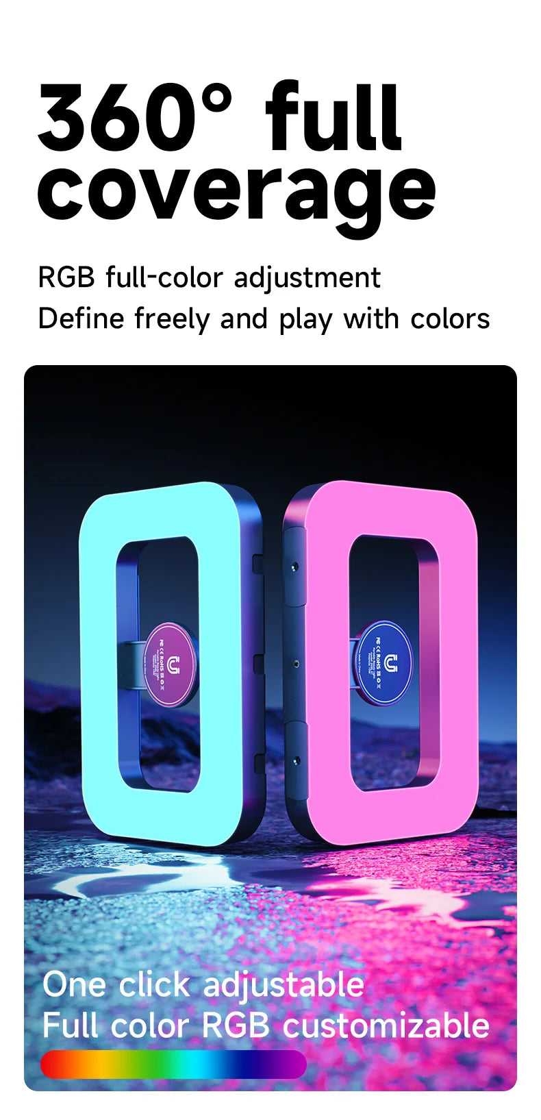 RGB Magnetic Handheld Ring Fill Light - Rechargeable for Phone Live Streaming, Photography, Desktop & Camera Cage Selfie Lightin