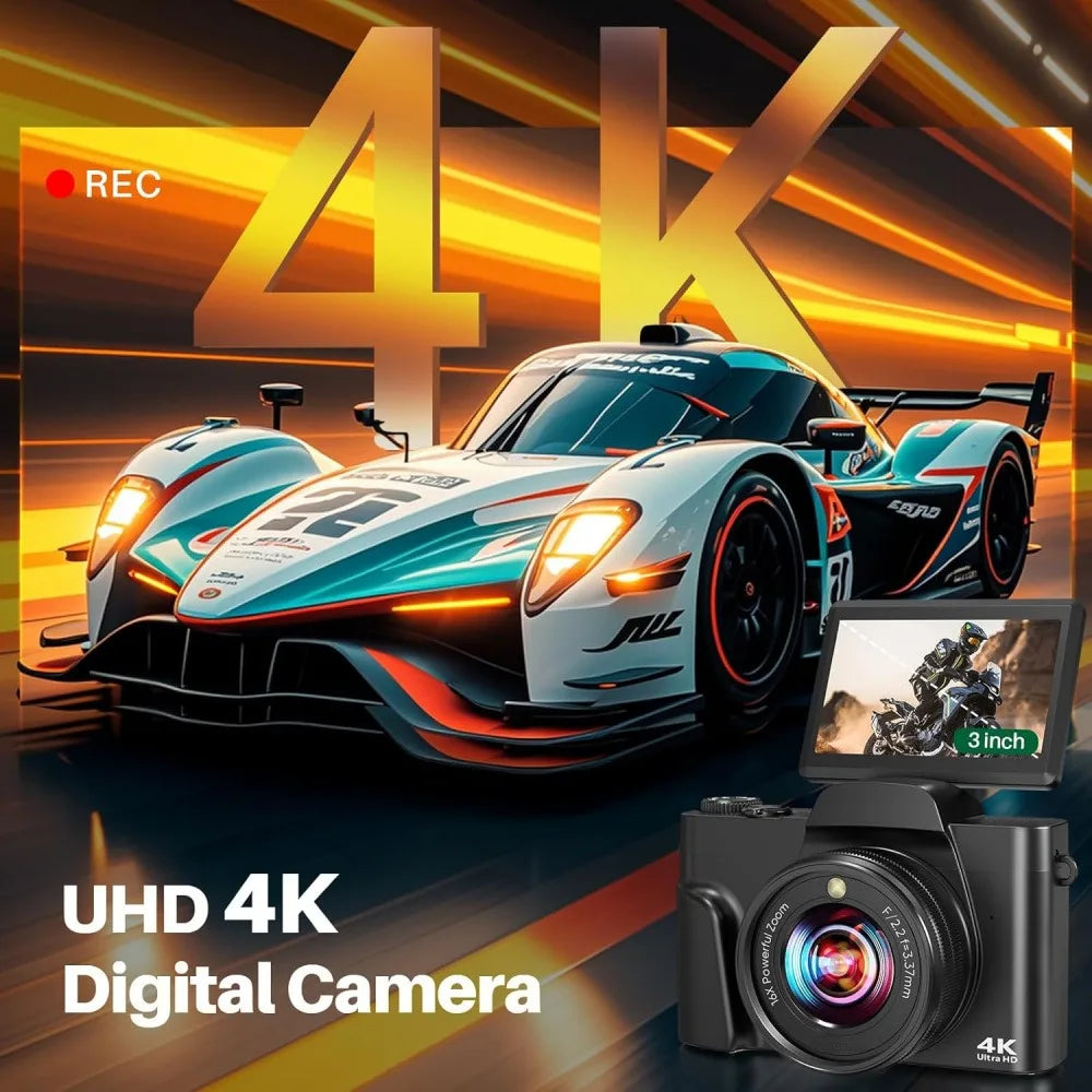 4K Digital Camera Photography 16X Zoom Autofocus 64MP WiFi Compact Travel Camera Vlogging Camera 180° Flip Screen for Beginners