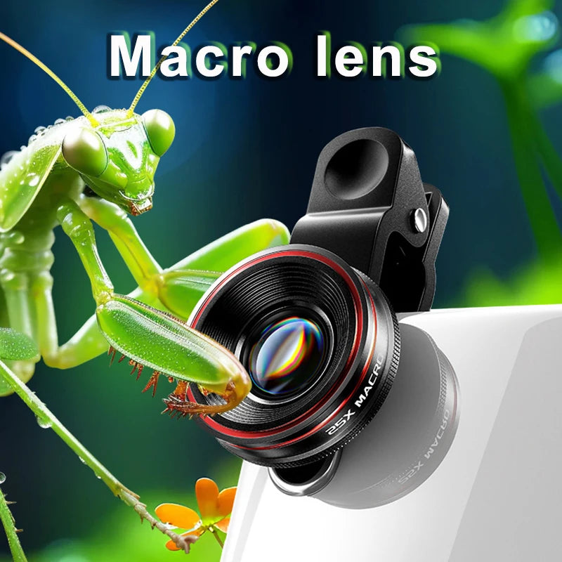 Mobile phone camera lens with lens clip wide-angle 25X macro  fisheye external lens for photography Durable clip design Creative