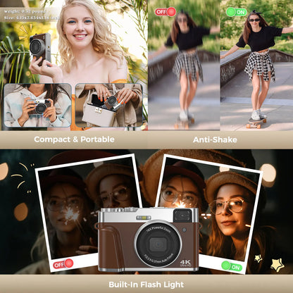 9PC 4K Digital Camera, 48MP Vlog , 16X Zoom, Auto Focus, 2.8'' Screen Photography Travel Selfie Household Professional Camera.