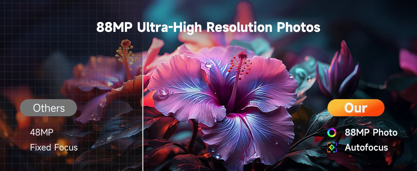 88MP Digital Camera 8K Autofocus WiFi Professional Video Camera with Flash, Touch Screen, Lens Hood 32G Card
