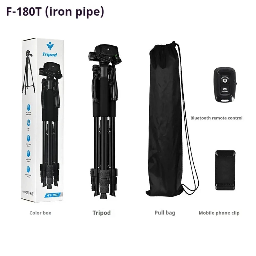 F180 Professional Tripod 180cm Phone HolderMultifunction Outdoor Portable Tripod for Live Streaming Photography Shooting Tripod