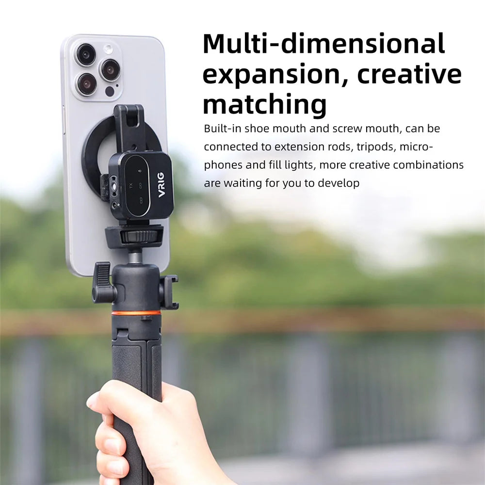 VRIG Magnetic Phone Holder Stand MagSafe Cold Shoe Tripod Mount w 1/4 Screw for iPhone Android Phone Desktop Live Streaming Vlog