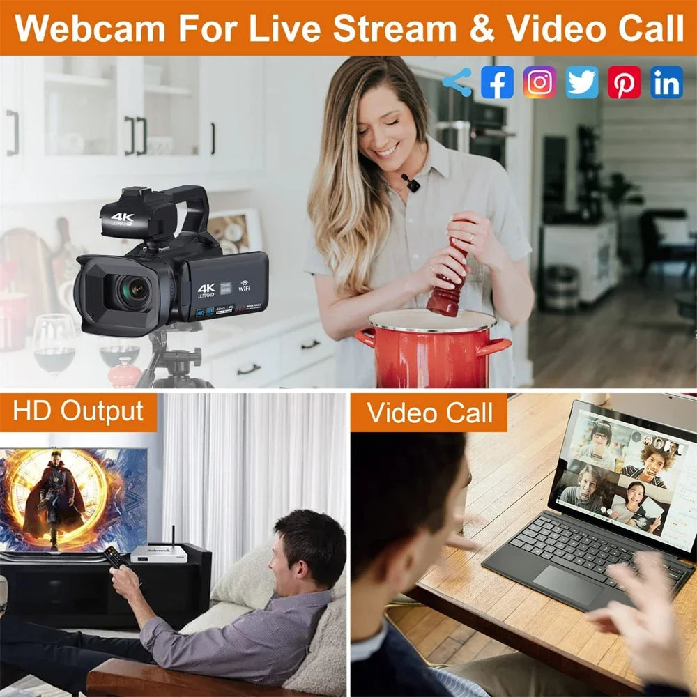 4K HD Video Cameras for Photography 64MP WiFi Livestream Webcam Camcorder 18X Digital Zoom Vlog Recording Camera for YouTube