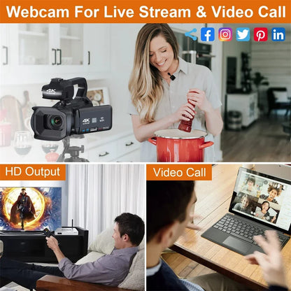 4K HD Video Cameras for Photography 64MP WiFi Livestream Webcam Camcorder 18X Digital Zoom Vlog Recording Camera for YouTube