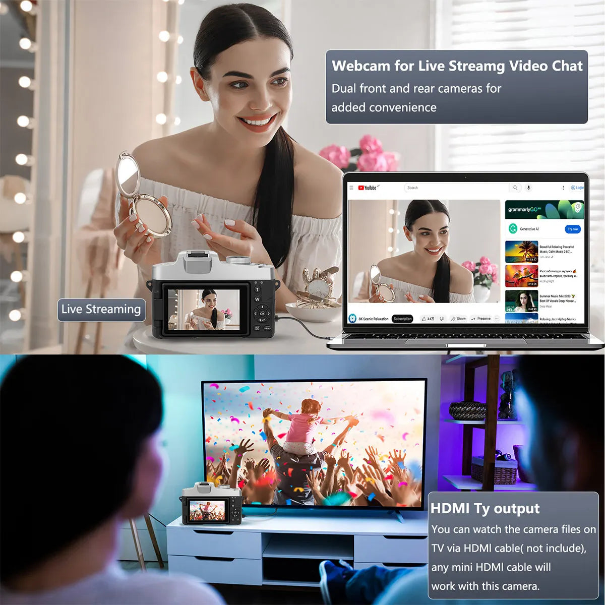 6K Digital Camera for Photography and Video Autofocus Anti-Shake 84MP YouTube Vlogging Camera 3'' 180° Flip Screen with Flash