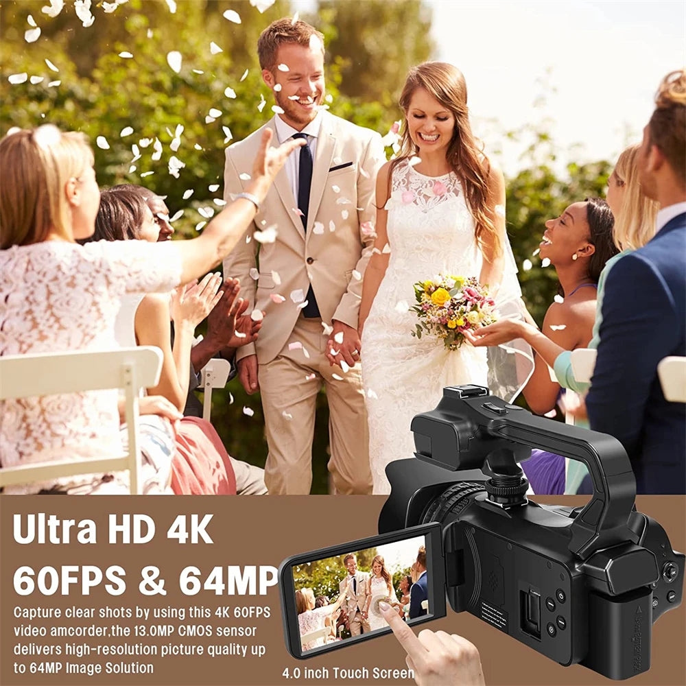 4K Professional Video Cameras for Photography 64MP Ultra HD 18X Digital Zoom Camcorder WIFI YouTube Live Streaming Vlog Recorder