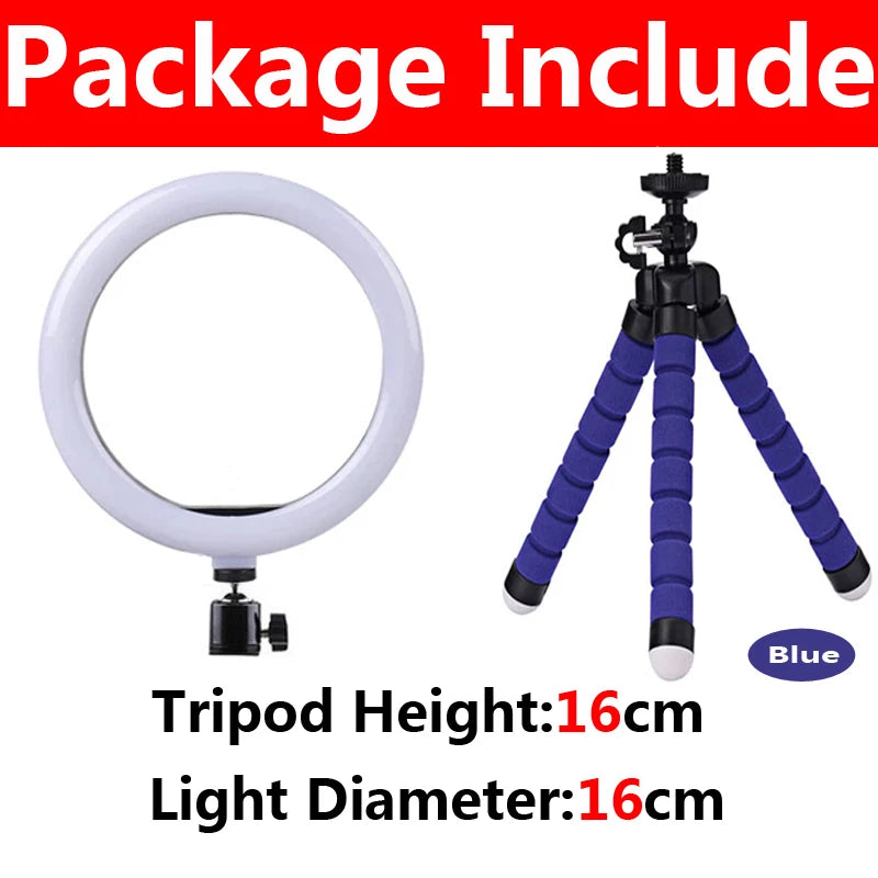 16/26/33CM LED Ring Light Photographic Selfie Ring Light With Flexible Tripod Holder For Live Video Streaming Studio Fill Lamp