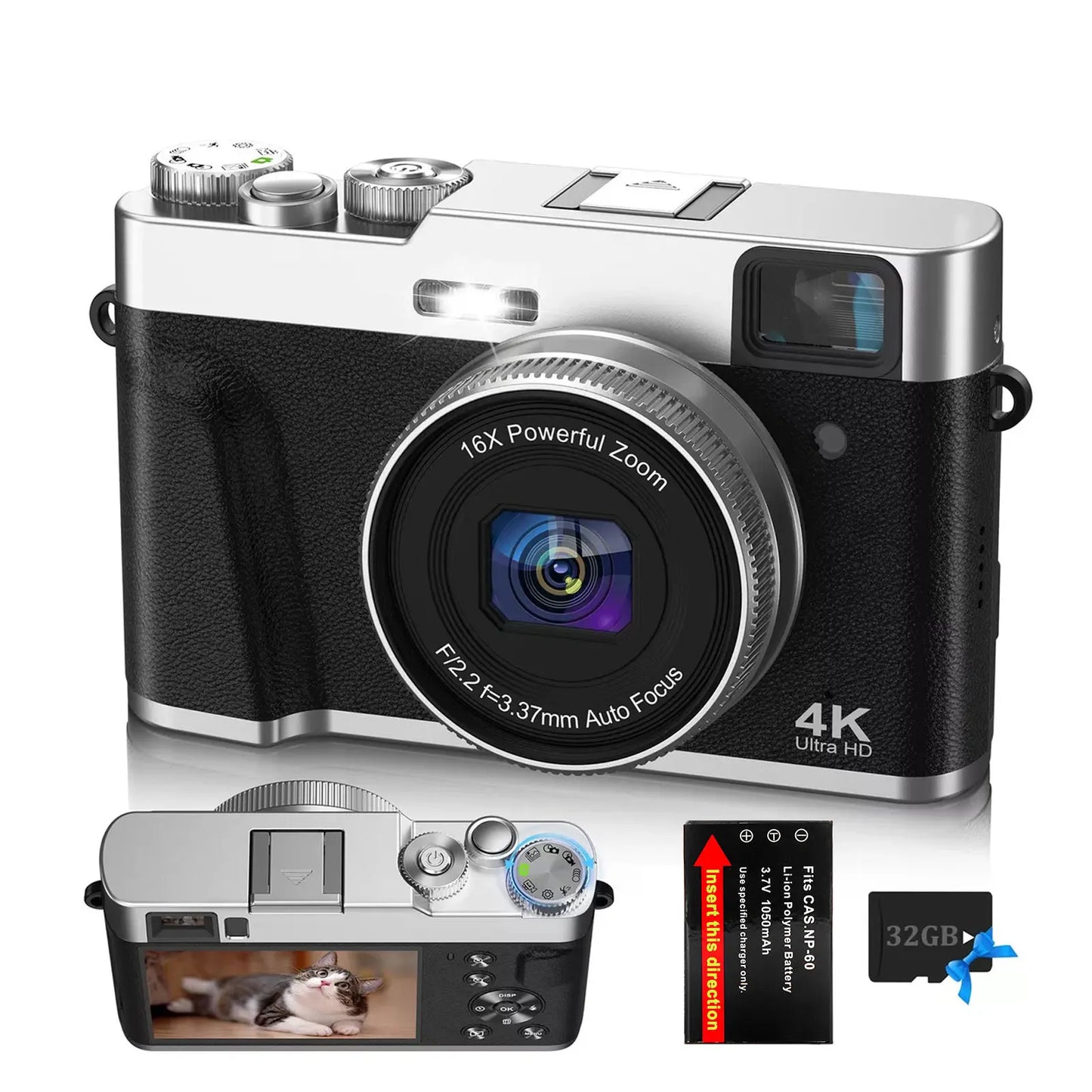 9PC 4K Digital Camera, 48MP Vlog , 16X Zoom, Auto Focus, 2.8'' Screen Photography Travel Selfie Household Professional Camera.