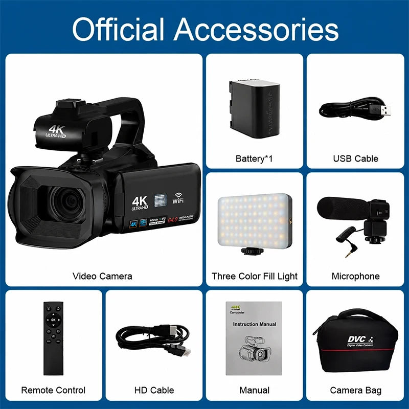 4K HD Video Cameras for Photography 64MP WiFi Livestream Webcam Camcorder 18X Digital Zoom Vlog Recording Camera for YouTube