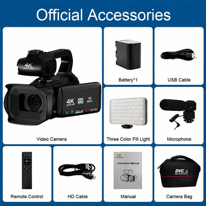 4K HD Video Cameras for Photography 64MP WiFi Livestream Webcam Camcorder 18X Digital Zoom Vlog Recording Camera for YouTube