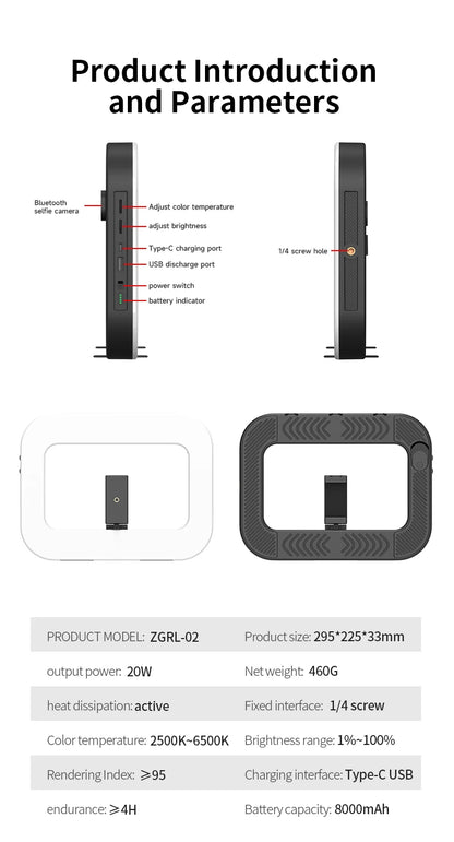 Handheld Ring LED Rechargeable Fill light Portable Mobile Phone Live Broadcast Photography Desktop Rabbit Cage Selfie Light