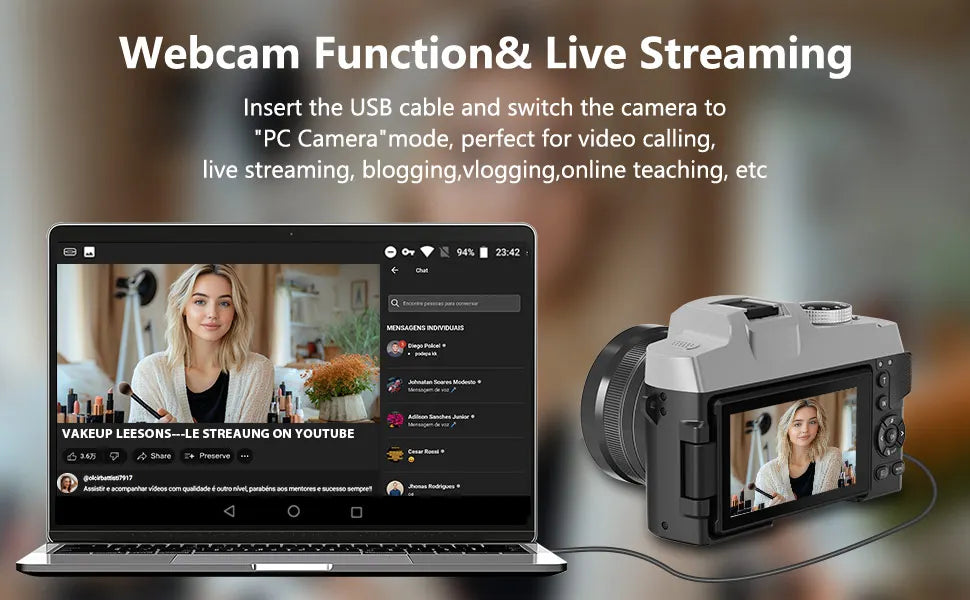6K Digital Camera for Photography and Video Autofocus Anti-Shake 84MP YouTube Vlogging Camera 3'' 180° Flip Screen with Flash