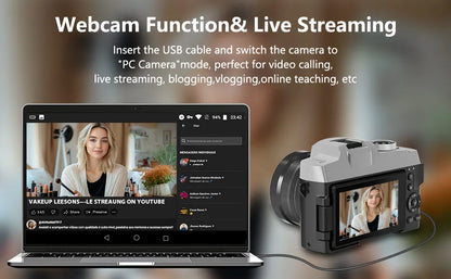 6K Digital Camera for Photography and Video Autofocus Anti-Shake 84MP YouTube Vlogging Camera 3'' 180° Flip Screen with Flash