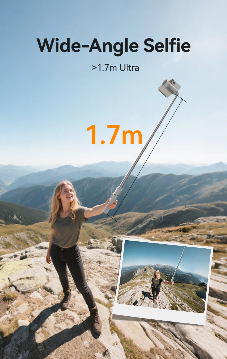 TELESIN Auto-Opening Tripod Selfie Stick with Remote Control Automatically Unfold Tripod Ground 1.7m Clamp-on Tripod for Phones