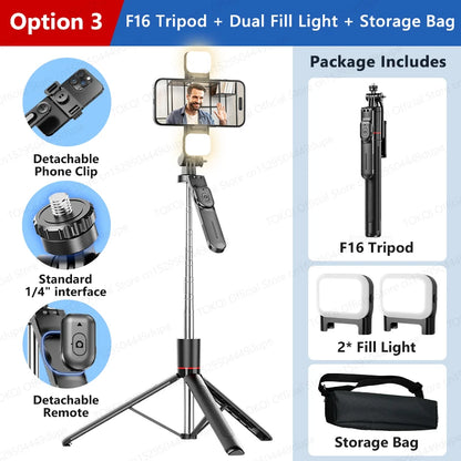 F16 Tripod 1/4'' Interface Extendable Selfie Stick for Smartphone 360° Rotat Shooting Vlog Video Live Broadcast Film with Remote
