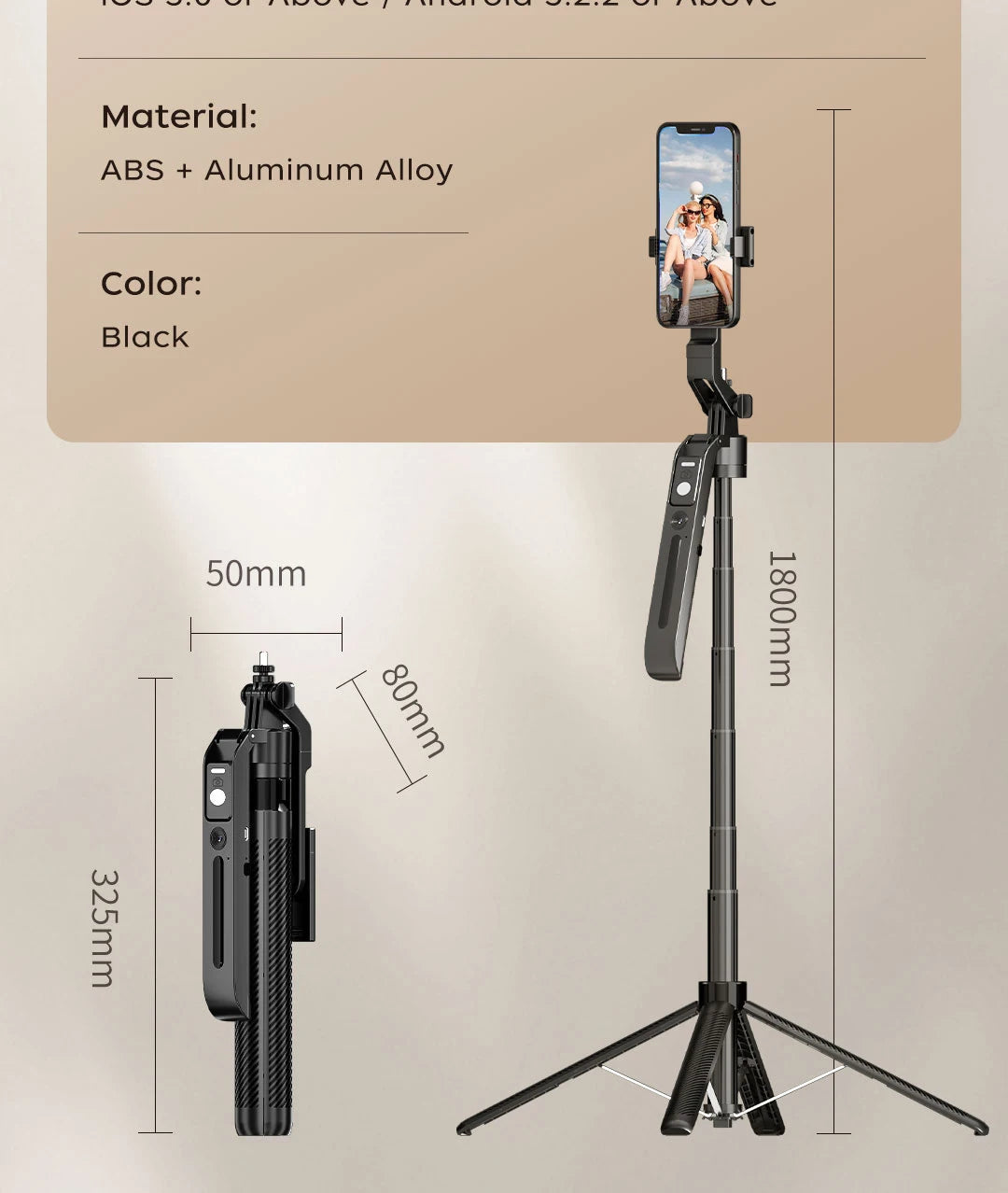 360° AI Face Tracking Gimbal Stabilizer Anti-Shake Telescopic Selfie Stick Tripod Phone Holder Smartphone Vlog Live Photography