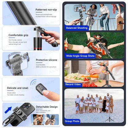 F16 Selfie Stick Tripod with 1708mm Long 8-Section Pole, Bluetooth Remote, 360° Rotation, 1/4 Interface, for Phone Camera Vlog