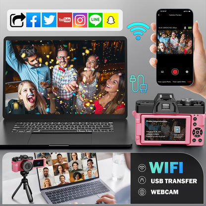 Professional Digital Camera 64MP&8K Video/Vlog Photography for Girls with App Control AF Focus Travel Camera Beginners Gifts