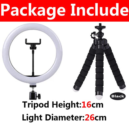 10 Inch LED Ring Light Photography Lighting Phone Ringlight With Tripod Stand Round Fill Lamp For Phone Live Video Selfie Lamp