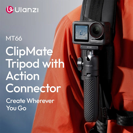 Ulanzi MT66 ClipMate Tripod With Action Connector 3-in-1 Backpack Clip Selfie Stick Tripod For DJI Action 5 Pro/4/3 Vlog Travel