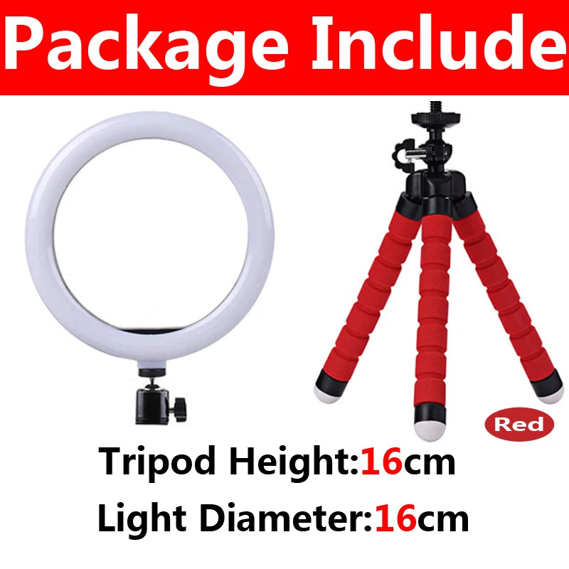 10 Inch LED Ring Light Photography Lighting Phone Ringlight With Tripod Stand Round Fill Lamp For Phone Live Video Selfie Lamp