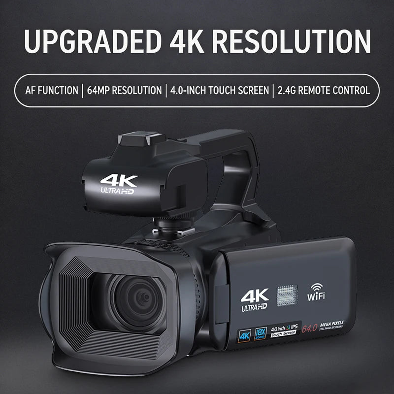 64MP 4K Camcorder 4.0 Inch 270° Rotate Touch Screen 18X 4K UHD Professional Digital Video Camera Youtube Livestream Wifi Webcam