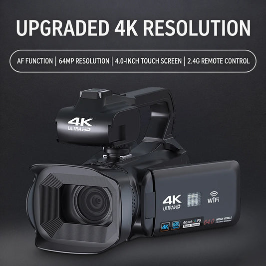 64MP 4K Camcorder 4.0 Inch 270° Rotate Touch Screen 18X 4K UHD Professional Digital Video Camera Youtube Livestream Wifi Webcam