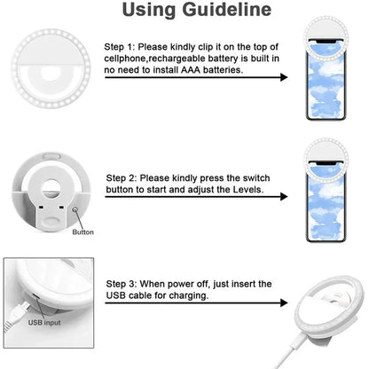 USB Charge Led Selfie Ring Light Mobile Phone Lens Lamp Adjustable Live Brightness Portable Rechargeable Selfie Fill Ring Light