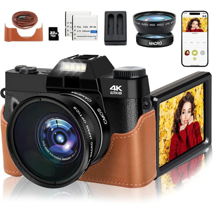 4K Digital Camera for Photography 48MP WiFi Auto Focus Livestream Video Camera 16X Digital Zoom YouTube Vlog Camera Flip Screen