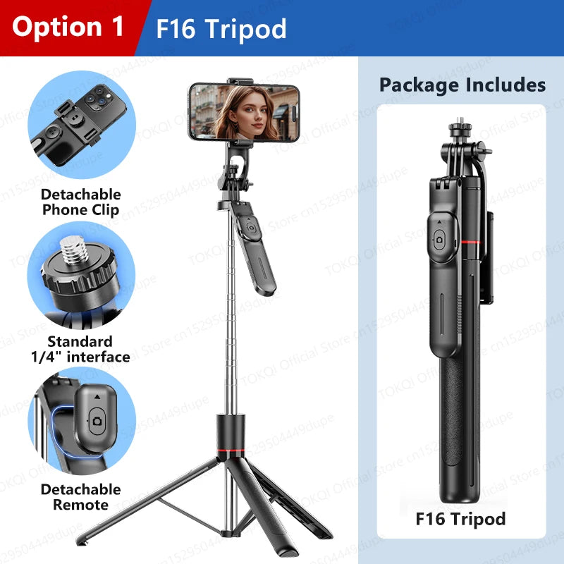 F16 Tripod 1/4'' Interface Extendable Selfie Stick for Smartphone 360° Rotat Shooting Vlog Video Live Broadcast Film with Remote