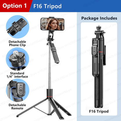 F16 Tripod 1/4'' Interface Extendable Selfie Stick for Smartphone 360° Rotat Shooting Vlog Video Live Broadcast Film with Remote