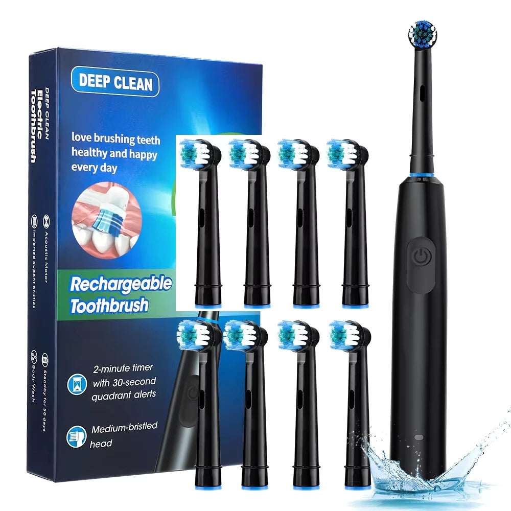 Electric ToothbrushRotating for Adults Deep Cleaning Teeth Tooth Brush Rechargeable Power Smart Timer with 8 Brush Heads