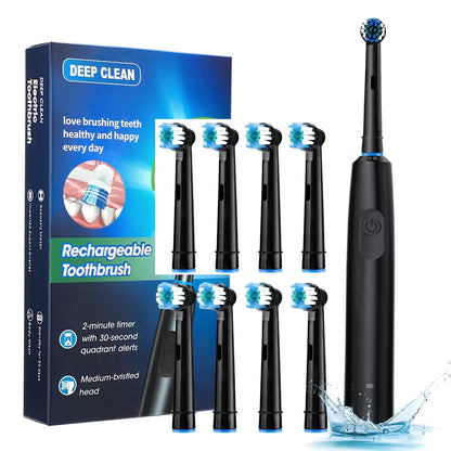 Electric ToothbrushRotating for Adults Deep Cleaning Teeth Tooth Brush Rechargeable Power Smart Timer with 8 Brush Heads