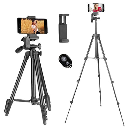 64”Phone & Camera Tripod with Remote and Phone Holder, Sturdy & Stable Height Adjustable Multi-Angle Shot Selfie Stick Tripod