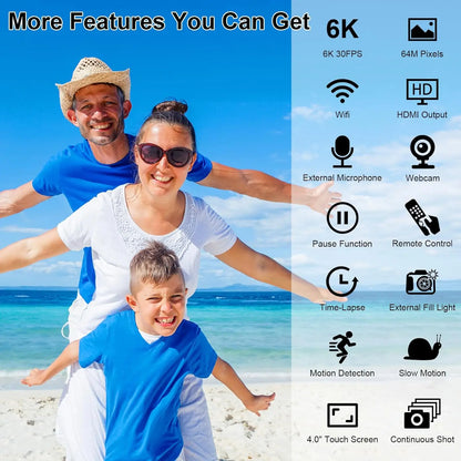 4K HD Video Cameras for Photography 64MP WiFi Livestream Webcam Camcorder 18X Digital Zoom Vlog Recording Camera for YouTube