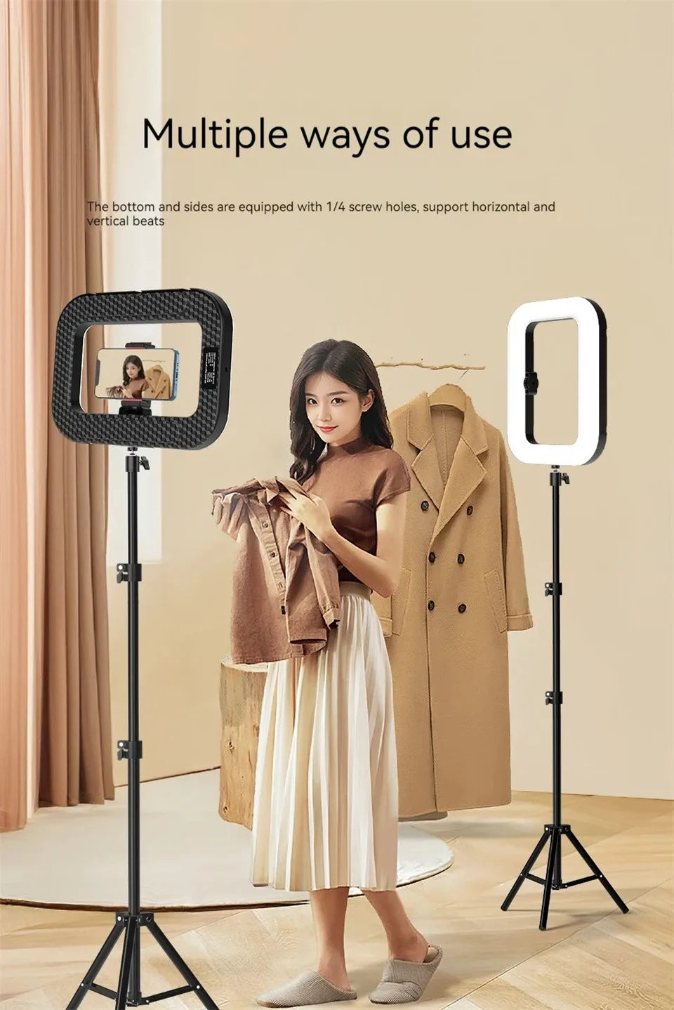 New Handheld Ring LED Rechargeable Fill light Portable Mobile Phone Live Broadcast Photography Desktop Rabbit Cage Selfie Light