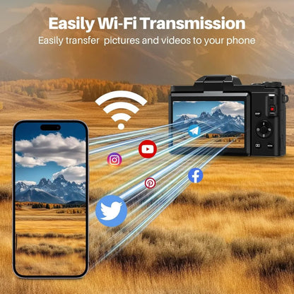 4K Digital Camera Photography 16X Zoom Autofocus 64MP WiFi Compact Travel Camera Vlogging Camera 180° Flip Screen for Beginners