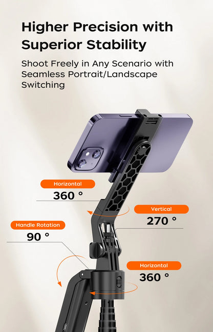 360° AI Face Tracking Gimbal Stabilizer Anti-Shake Telescopic Selfie Stick Tripod Phone Holder Smartphone Vlog Live Photography