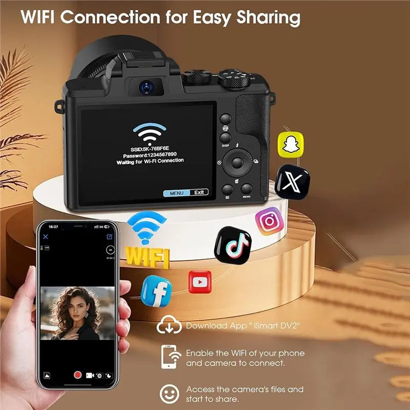 ABUO-Digital Camera 8K, 88MP Autofocus Photography Camera With Wifi& Touch Screen, 16X Zoom Vlog Recording Functionality
