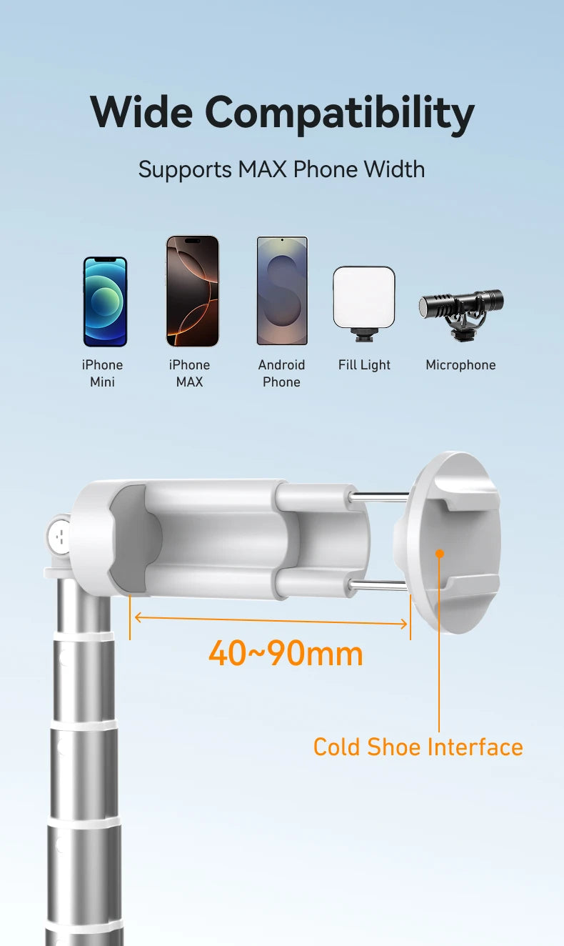 TELESIN Auto-Opening Tripod Selfie Stick with Remote Control Automatically Unfold Tripod Ground 1.7m Clamp-on Tripod for Phones